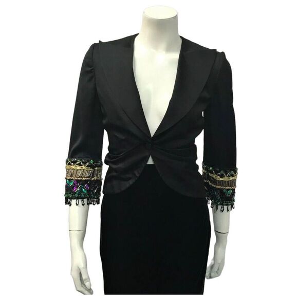 Emporio Armani Jackets & Blazers - Emporio Armani Womens Blazer Jacket 1-Button Ruched Beaded Cuffs Rayon Sz 36 (2)
